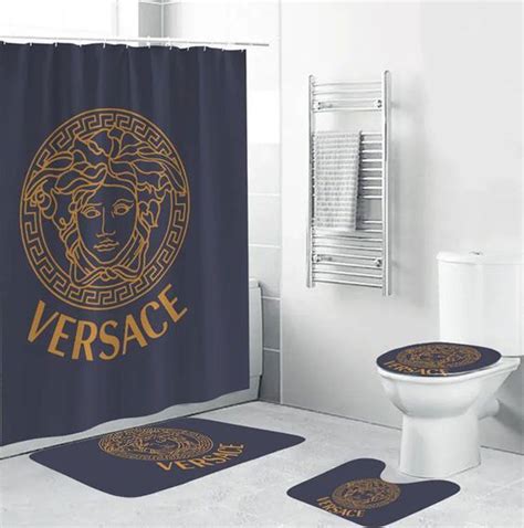 blue versace mat|Versace shower curtain set.